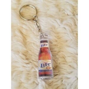 Vintage 80"s Clear Plastic Miller Lite Beer Bottle Key Chain L:4 .75" X W: .5"
